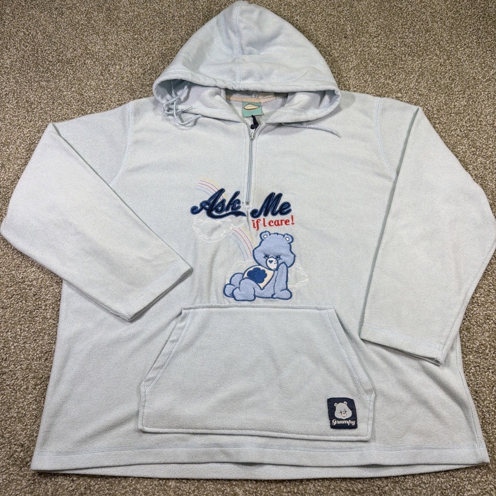 Vintage Care Bear Adult Pullover Fleece Jacket Size XL Grumpy Loose Fit